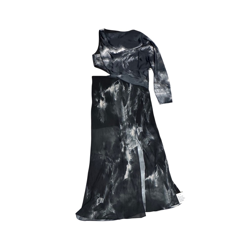 ASOS DESIGN Maxi Dress Womens 12 Black White Blurred Print One Shoulder Draped - Picture 7 of 12